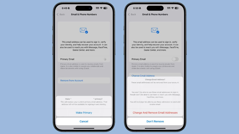 龙游苹果手机维修分享苹果 iOS 18.1 支持设置“主要”邮箱地址并更改 iCloud 邮箱 